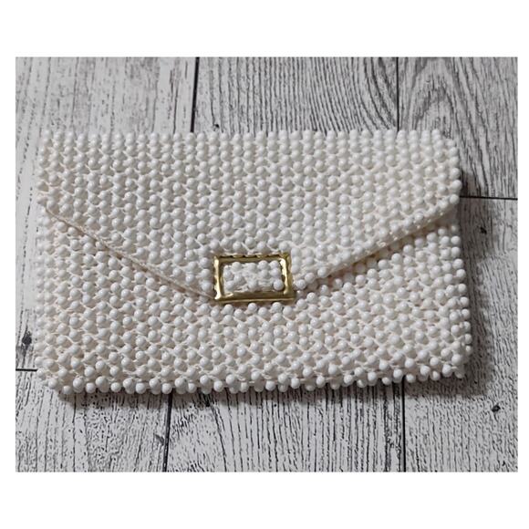Vintage white beaded boho coin business card purse - Picture 1 of 4